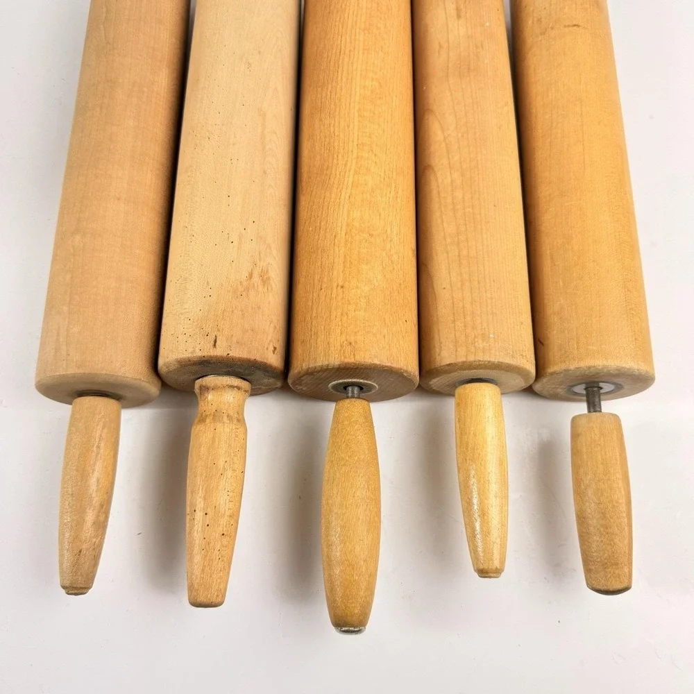 5 Vintage Rolling Pins Wooden Wood Farmhouse Kitchen Christmas Cookie Roller
